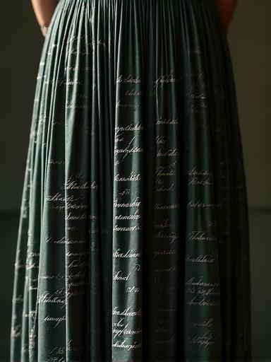 Gonna plissé con frammenti di poesie calligrafate